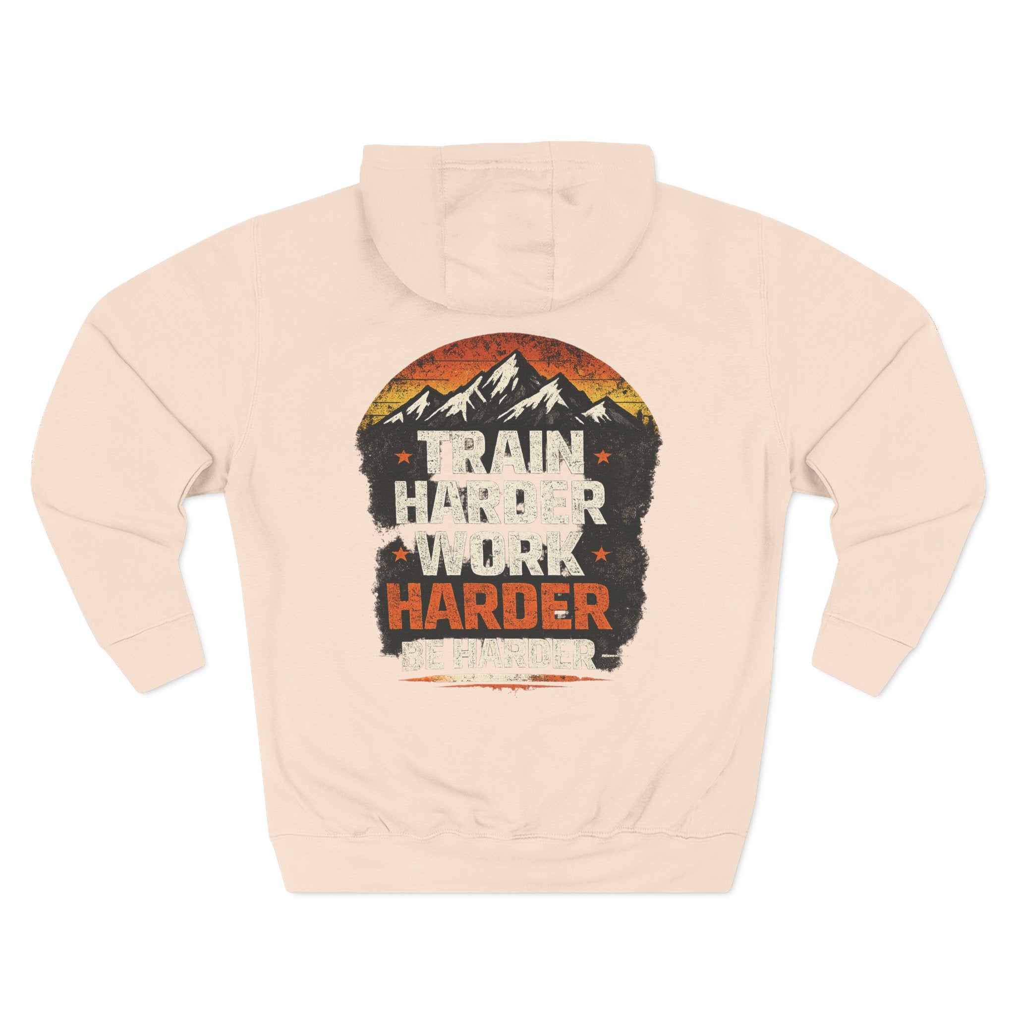 Built Different Hoodie — Retro Mountain "Train Harder, Work Harder" Graphic Hoodie
