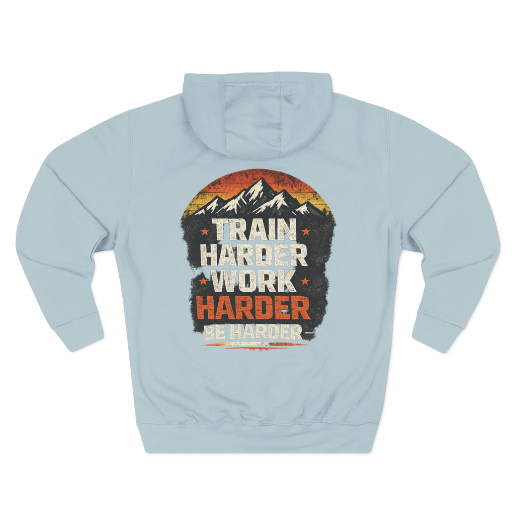 Built Different Hoodie — Retro Mountain "Train Harder, Work Harder" Graphic Hoodie