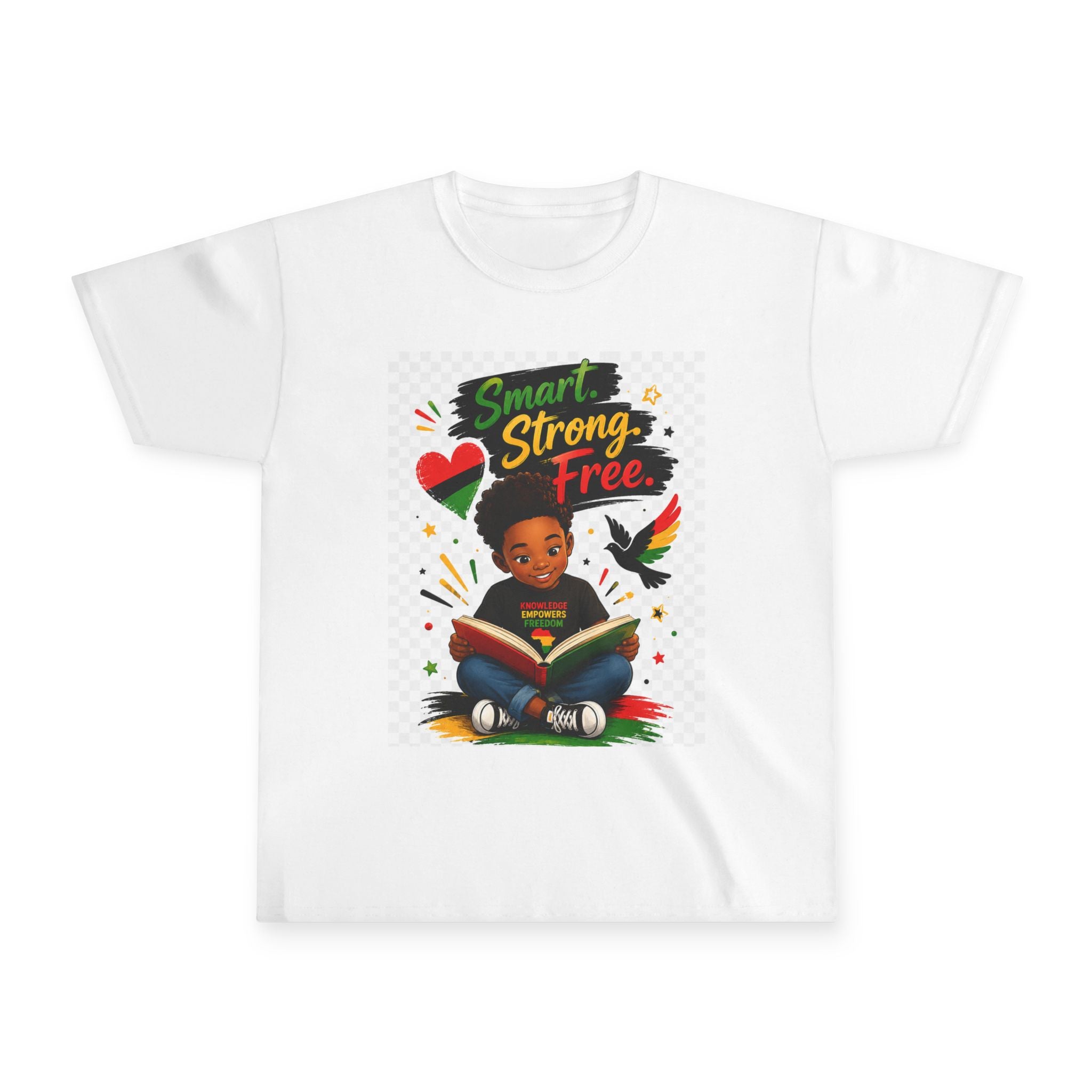 Boys Juneteenth Youth Tee — "Smart. Strong. Free." Kids Reading Shirt