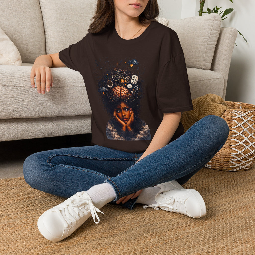 T-Shirt — 'Mindstorm' Graphic Tee Featuring Thoughtful Woman & Brain Doodle Art