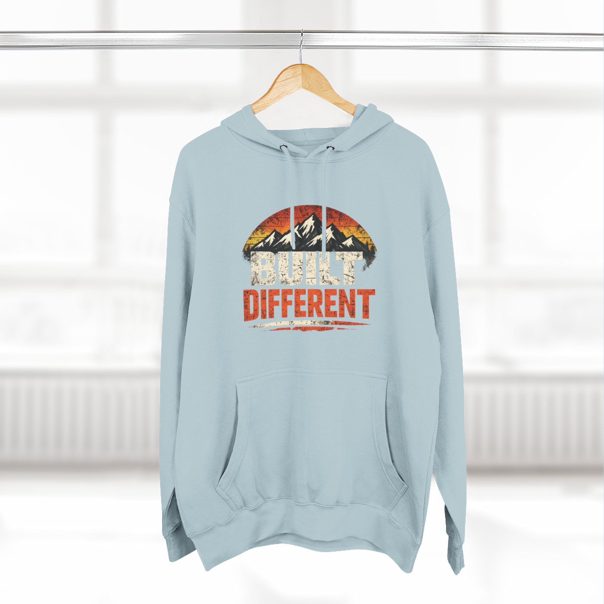Built Different Hoodie — Retro Mountain "Train Harder, Work Harder" Graphic Hoodie