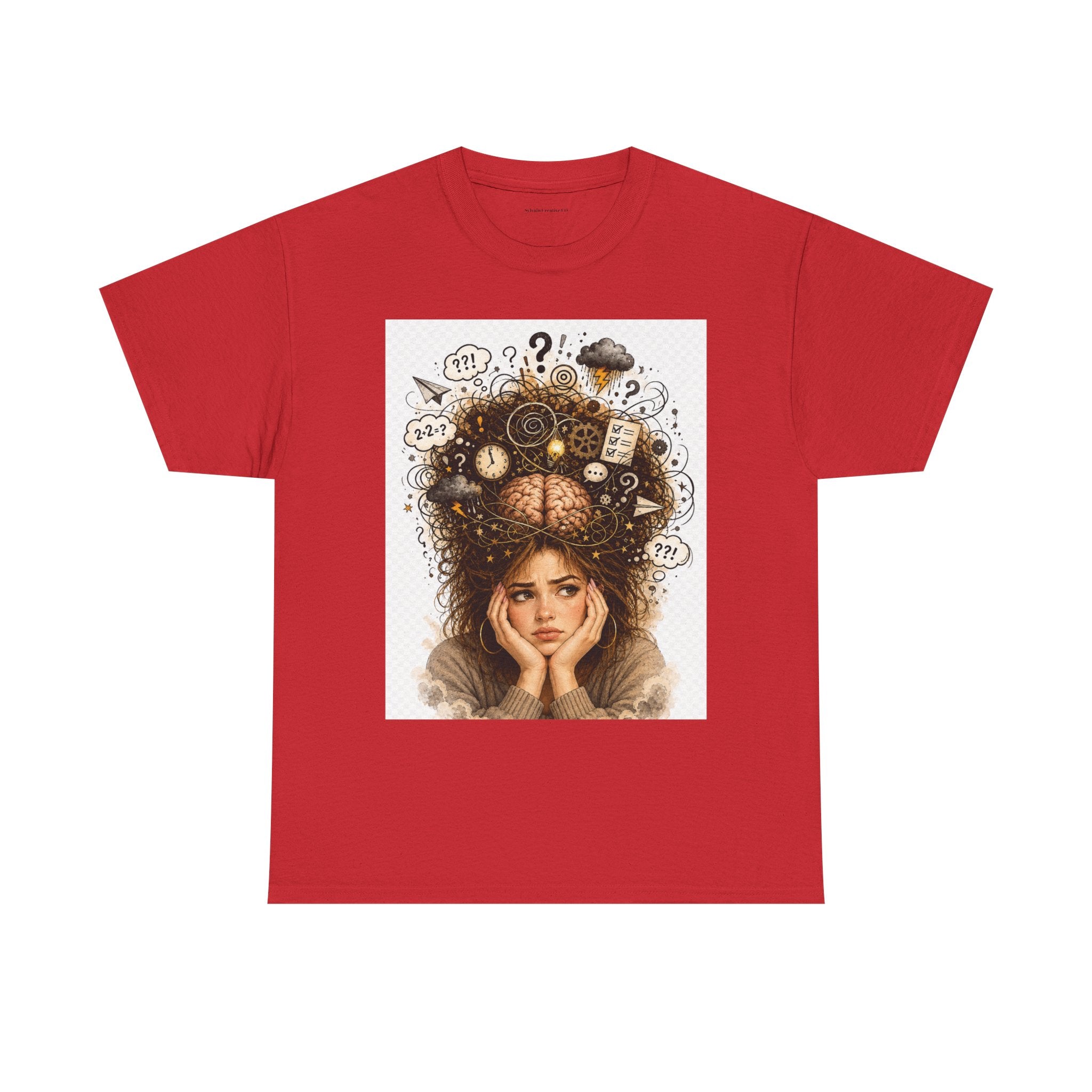 T-Shirt — Daydreaming Girl Illustration Tee (clock & question mark design)