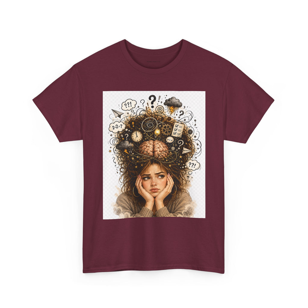 T-Shirt — Daydreaming Girl Illustration Tee (clock & question mark design)