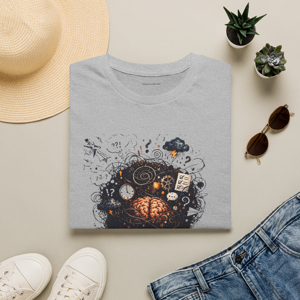 T-Shirt — 'Mindstorm' Graphic Tee Featuring Thoughtful Woman & Brain Doodle Art