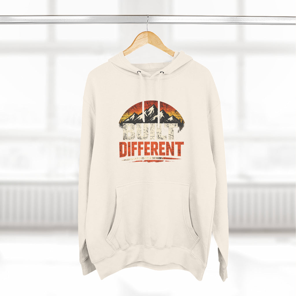 Built Different Hoodie — Retro Mountain "Train Harder, Work Harder" Graphic Hoodie