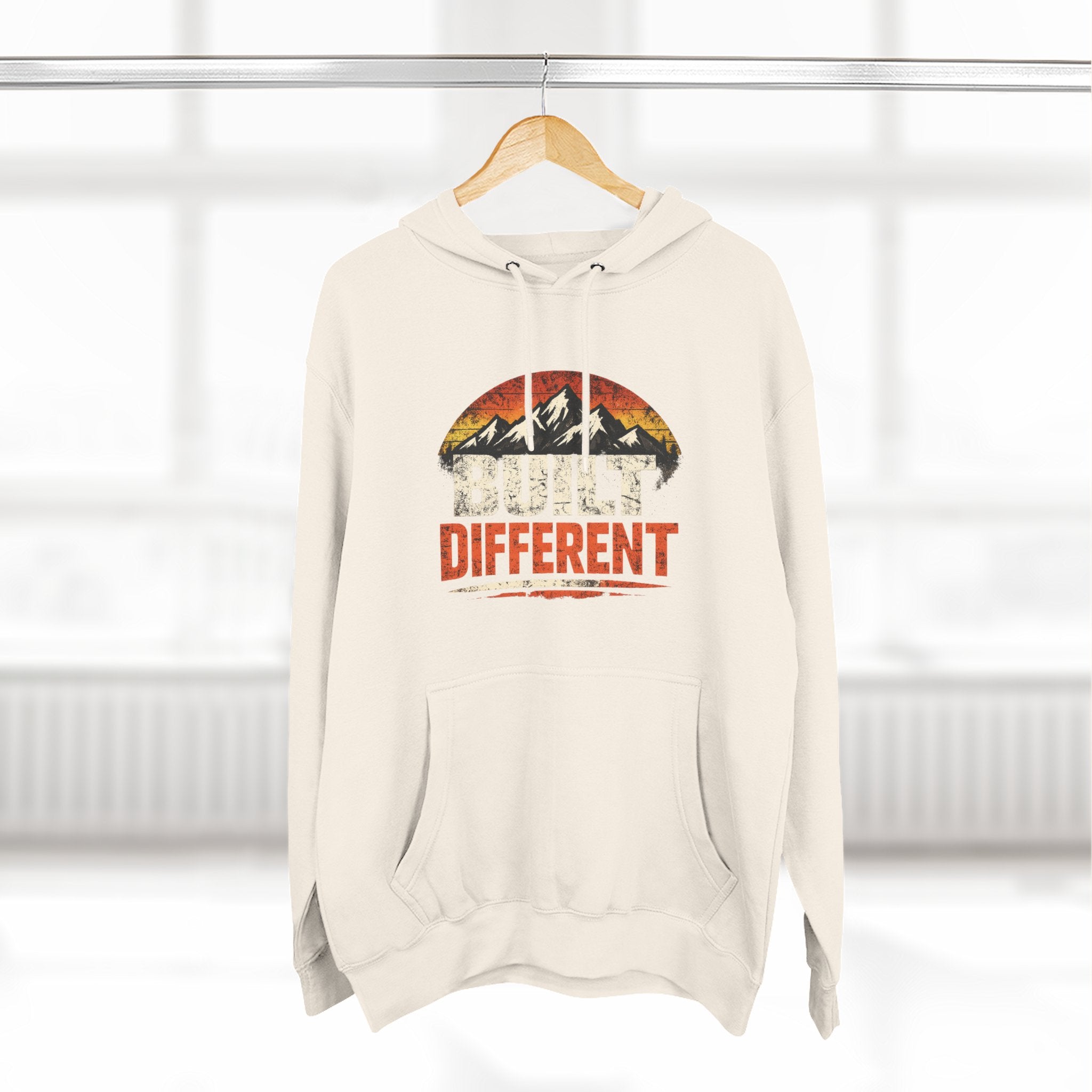 Built Different Hoodie — Retro Mountain "Train Harder, Work Harder" Graphic Hoodie