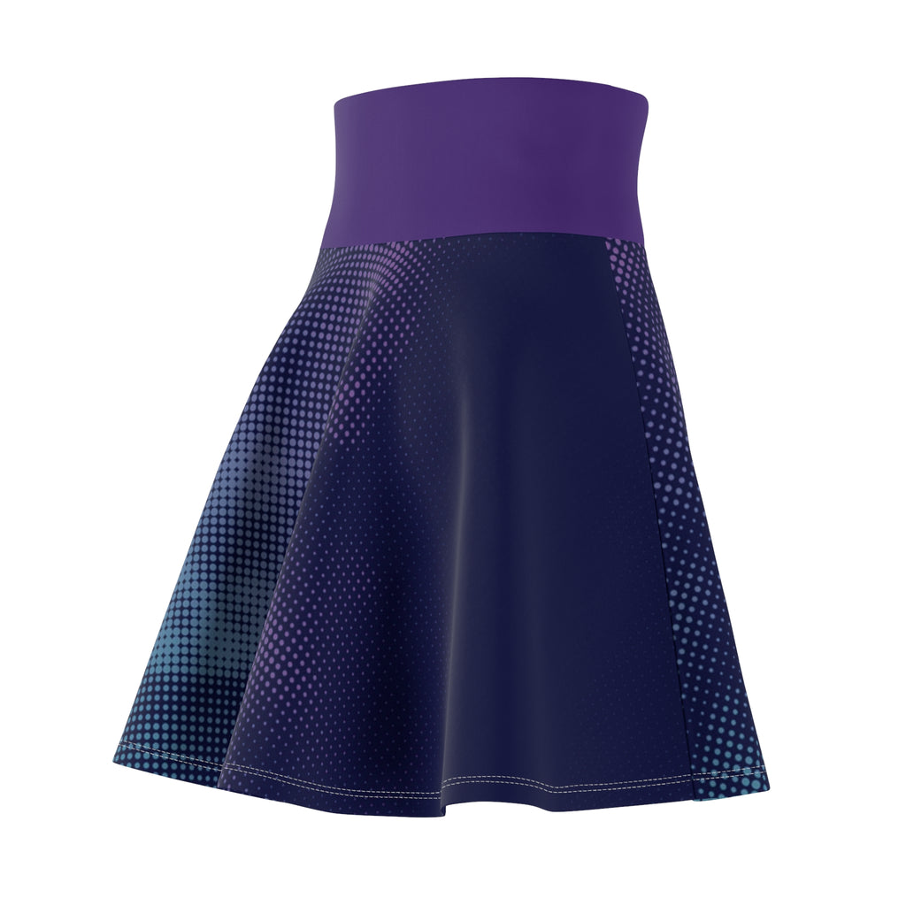 Galaxy Mist Skater Skirt — Purple High-Waist Cosmic Print