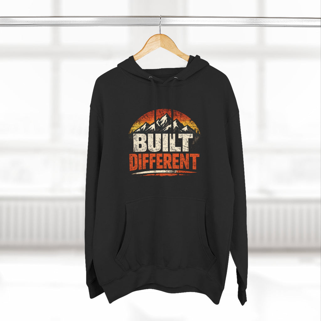Built Different Hoodie — Retro Mountain "Train Harder, Work Harder" Graphic Hoodie