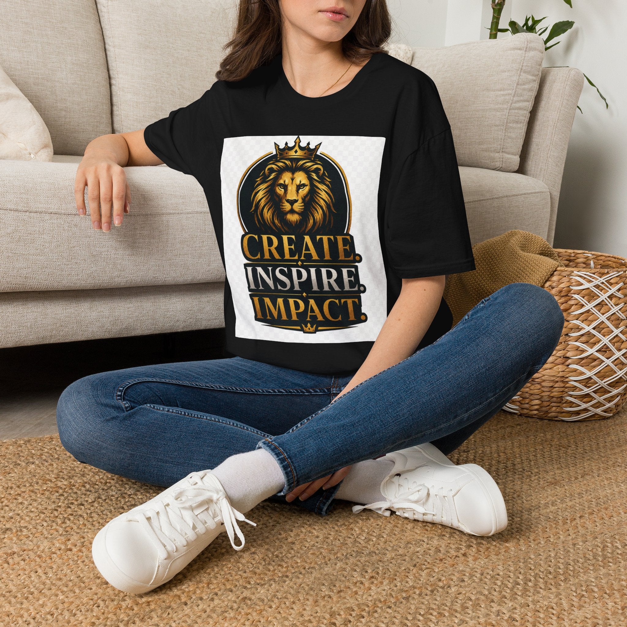 Create Inspire Impact Lion T-Shirt — Motivational Graphic Tee