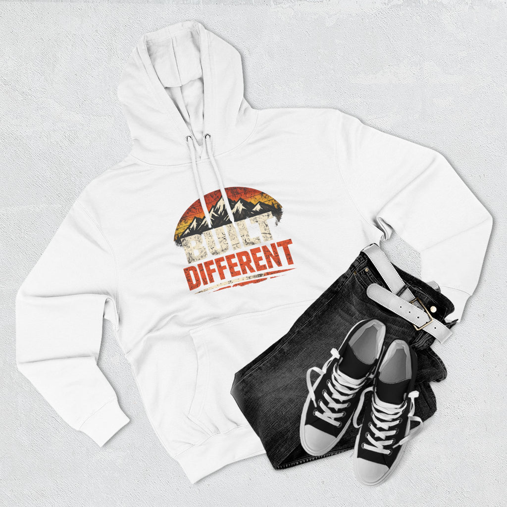 Built Different Hoodie — Retro Mountain "Train Harder, Work Harder" Graphic Hoodie