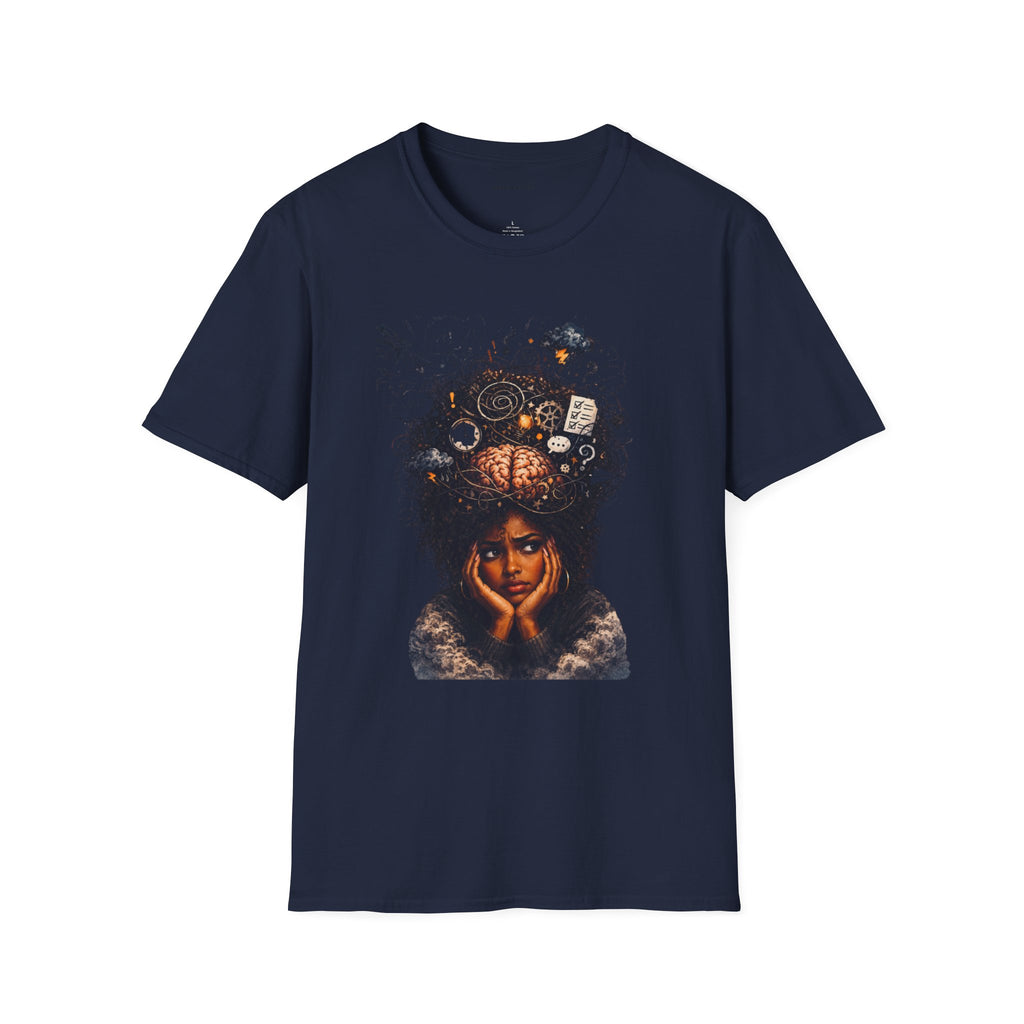 T-Shirt — 'Mindstorm' Graphic Tee Featuring Thoughtful Woman & Brain Doodle Art