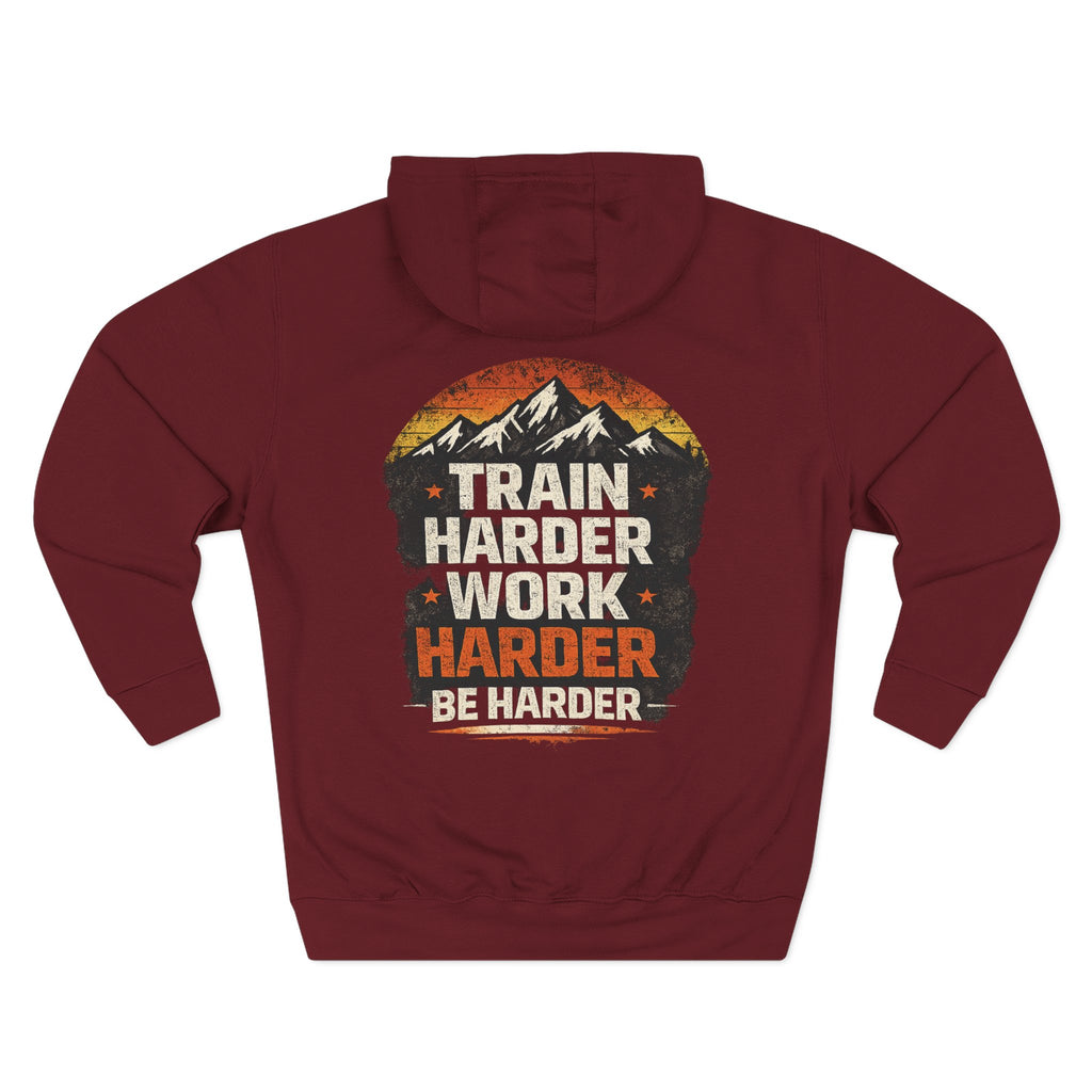 Built Different Hoodie — Retro Mountain "Train Harder, Work Harder" Graphic Hoodie