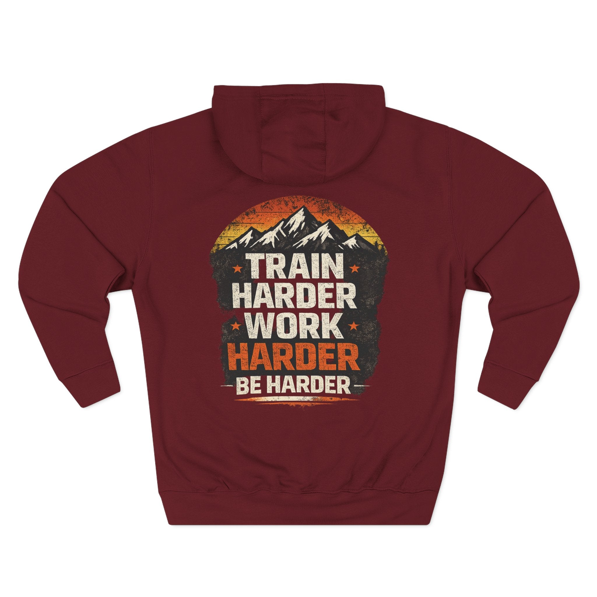 Built Different Hoodie — Retro Mountain "Train Harder, Work Harder" Graphic Hoodie