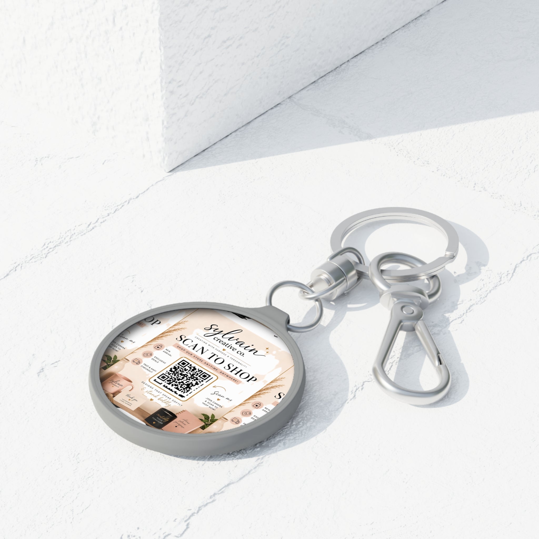 Round QR Code Keyring Tag — Custom Scan-to-Shop Promotional Keychain