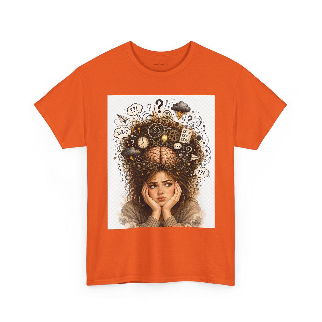 T-Shirt — Daydreaming Girl Illustration Tee (clock & question mark design)