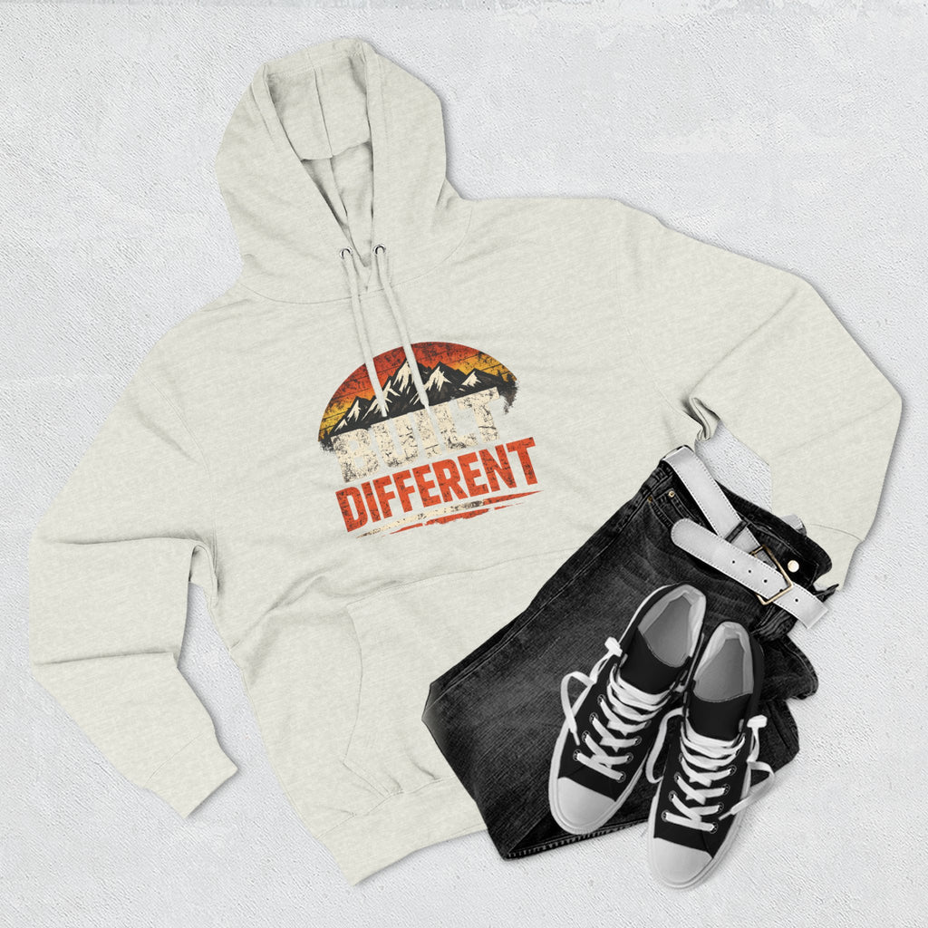 Built Different Hoodie — Retro Mountain "Train Harder, Work Harder" Graphic Hoodie