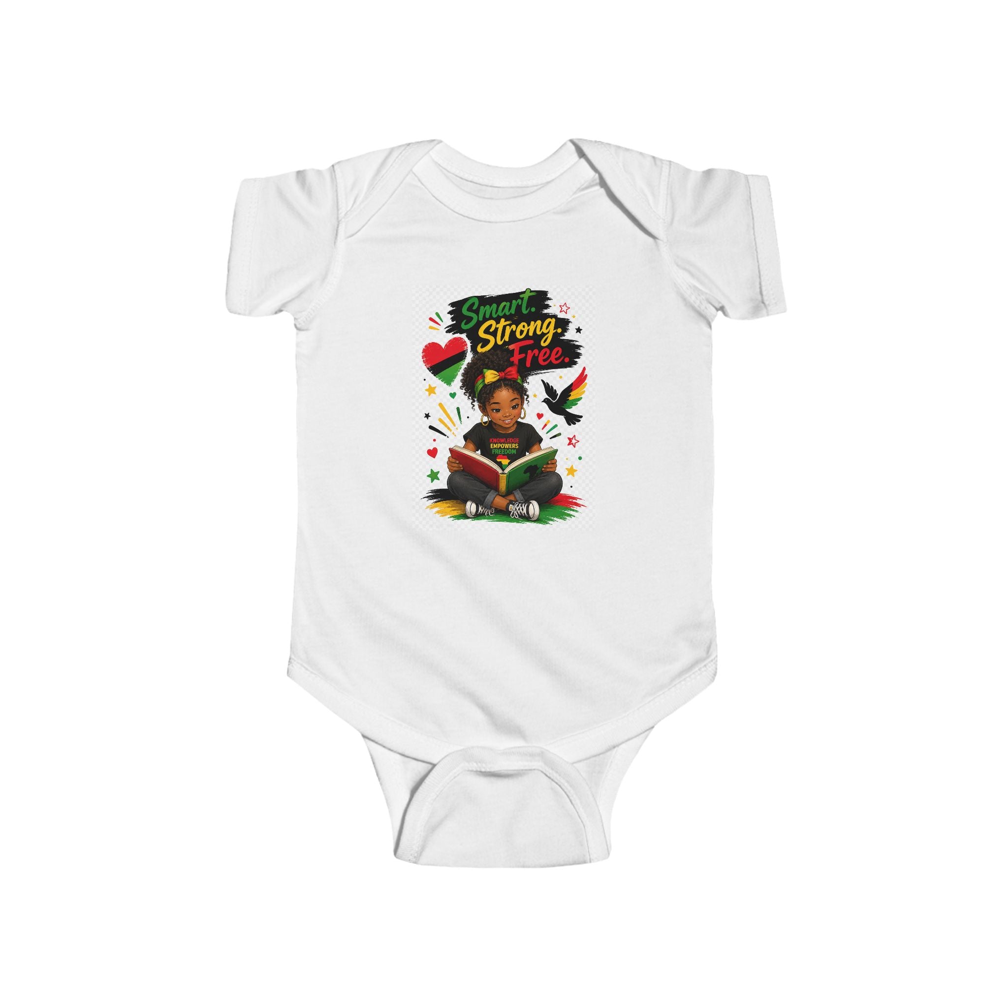 Infant Juneteenth Bodysuit – "Smart, Strong, Free" Baby Onesie with Reading Kid Design
