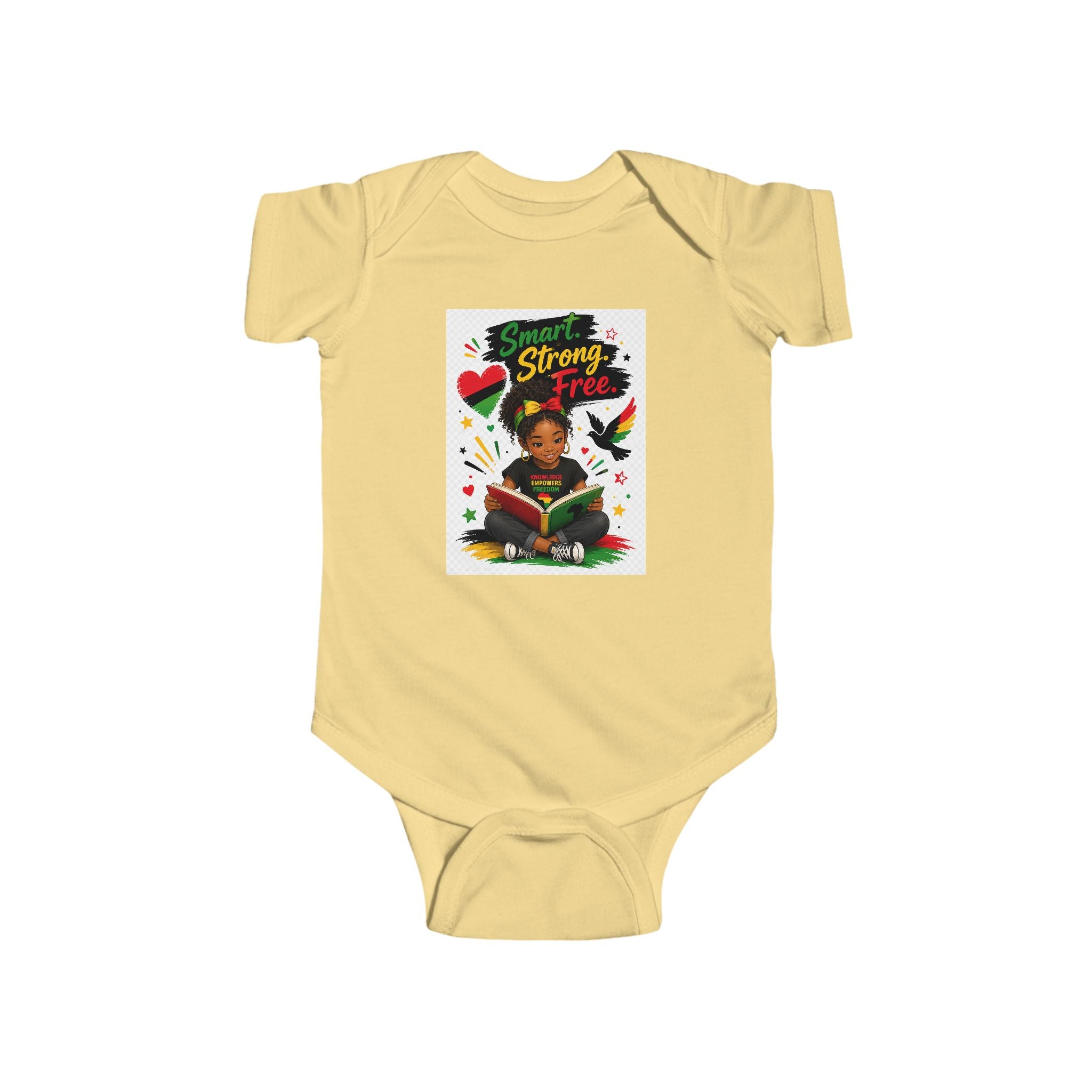 Infant Juneteenth Bodysuit – "Smart, Strong, Free" Baby Onesie with Reading Kid Design