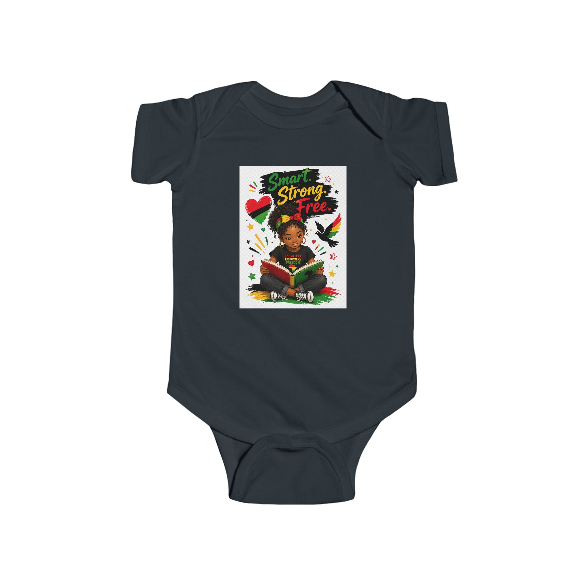 Infant Juneteenth Bodysuit – "Smart, Strong, Free" Baby Onesie with Reading Kid Design