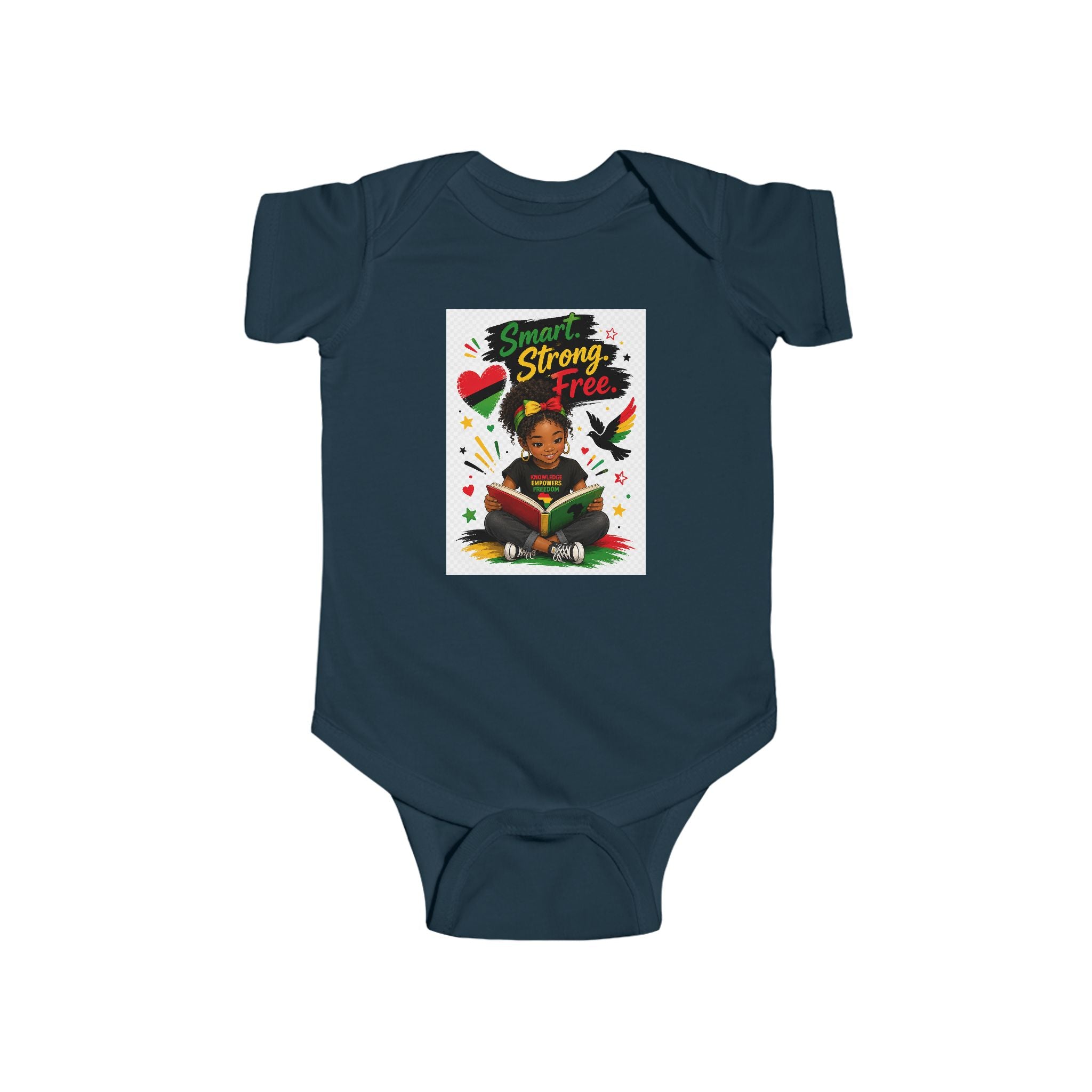 Infant Juneteenth Bodysuit – "Smart, Strong, Free" Baby Onesie with Reading Kid Design