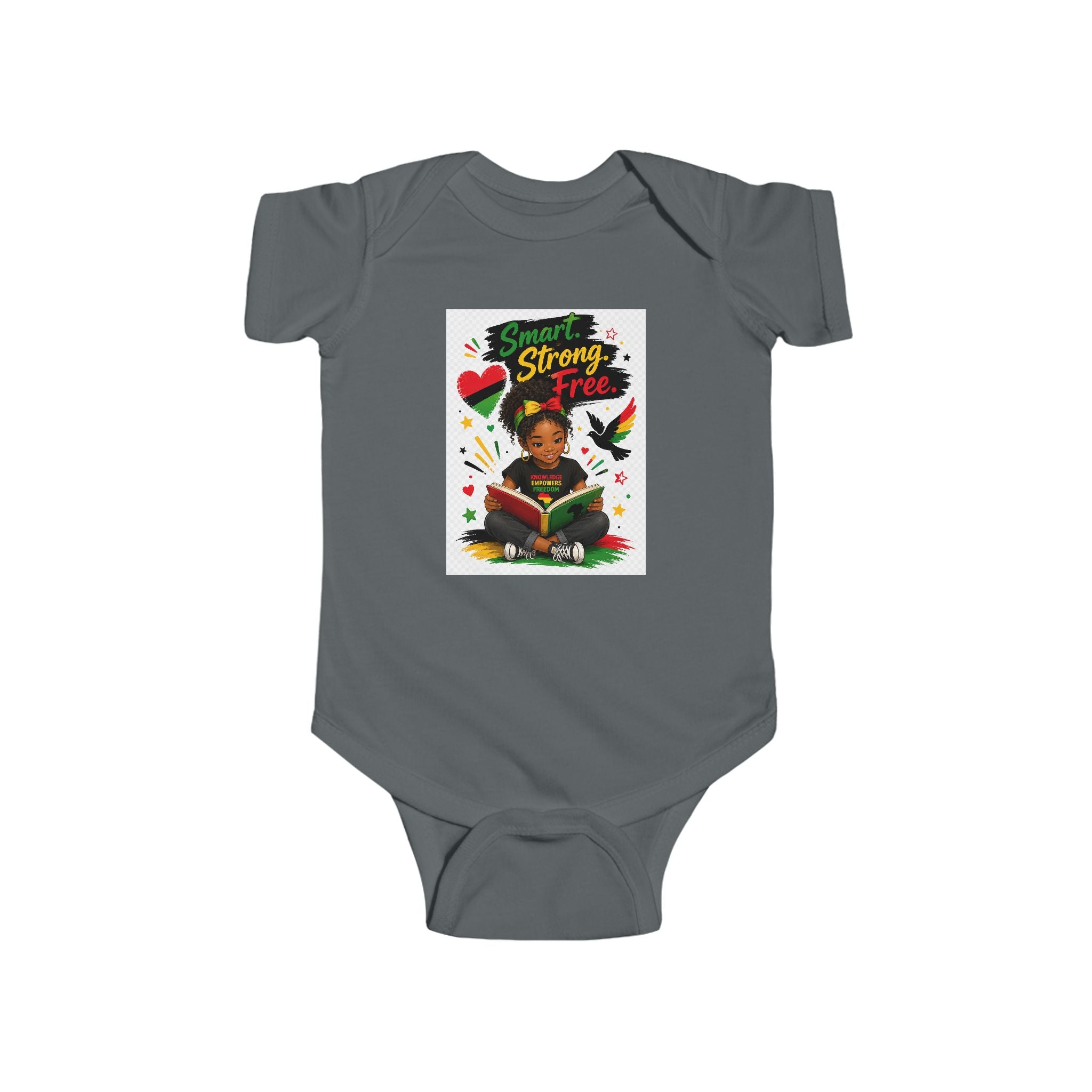 Infant Juneteenth Bodysuit – "Smart, Strong, Free" Baby Onesie with Reading Kid Design