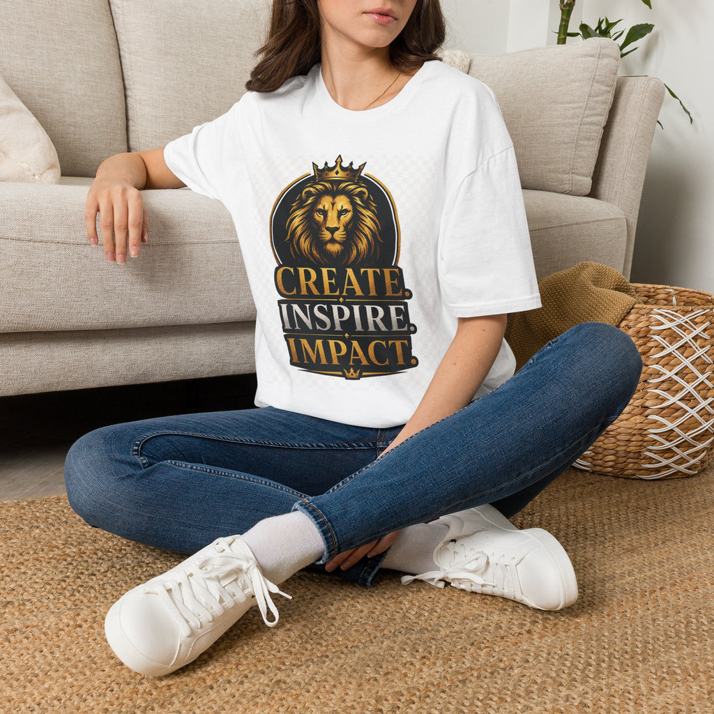 Create Inspire Impact Lion T-Shirt — Motivational Graphic Tee