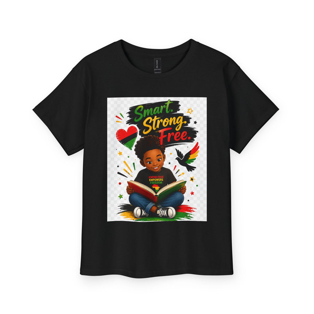 Boys Juneteenth Youth Tee — "Smart. Strong. Free." Kids Reading Shirt