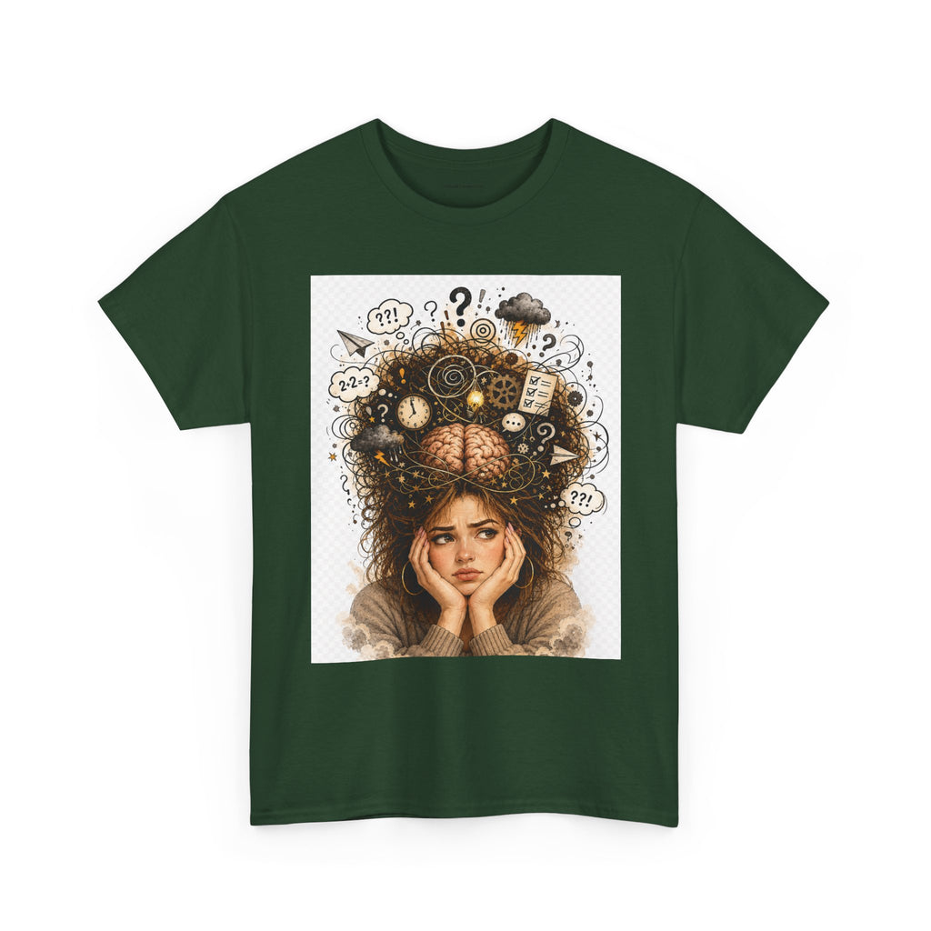T-Shirt — Daydreaming Girl Illustration Tee (clock & question mark design)