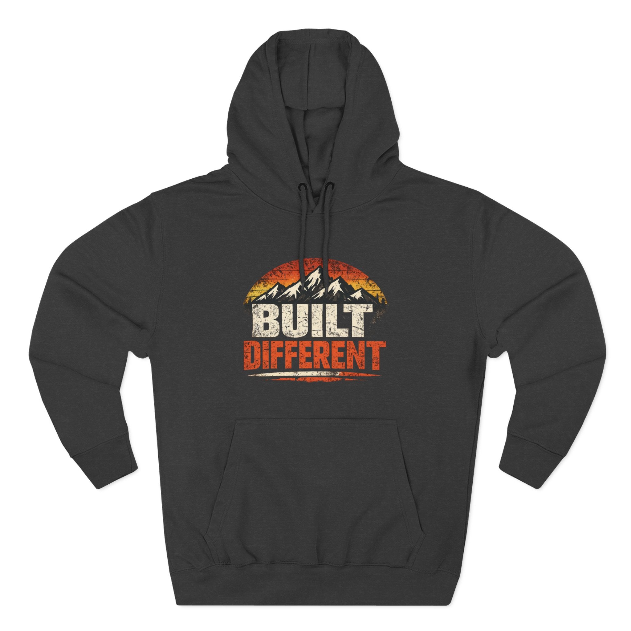 Built Different Hoodie — Retro Mountain "Train Harder, Work Harder" Graphic Hoodie