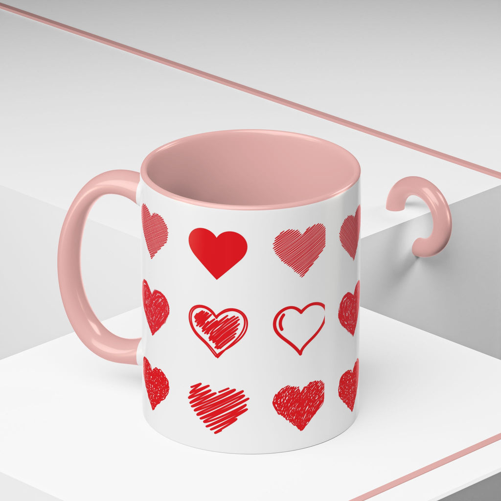 Valentine Hearts Accent Coffee Mug — Pink Interior 11/15oz