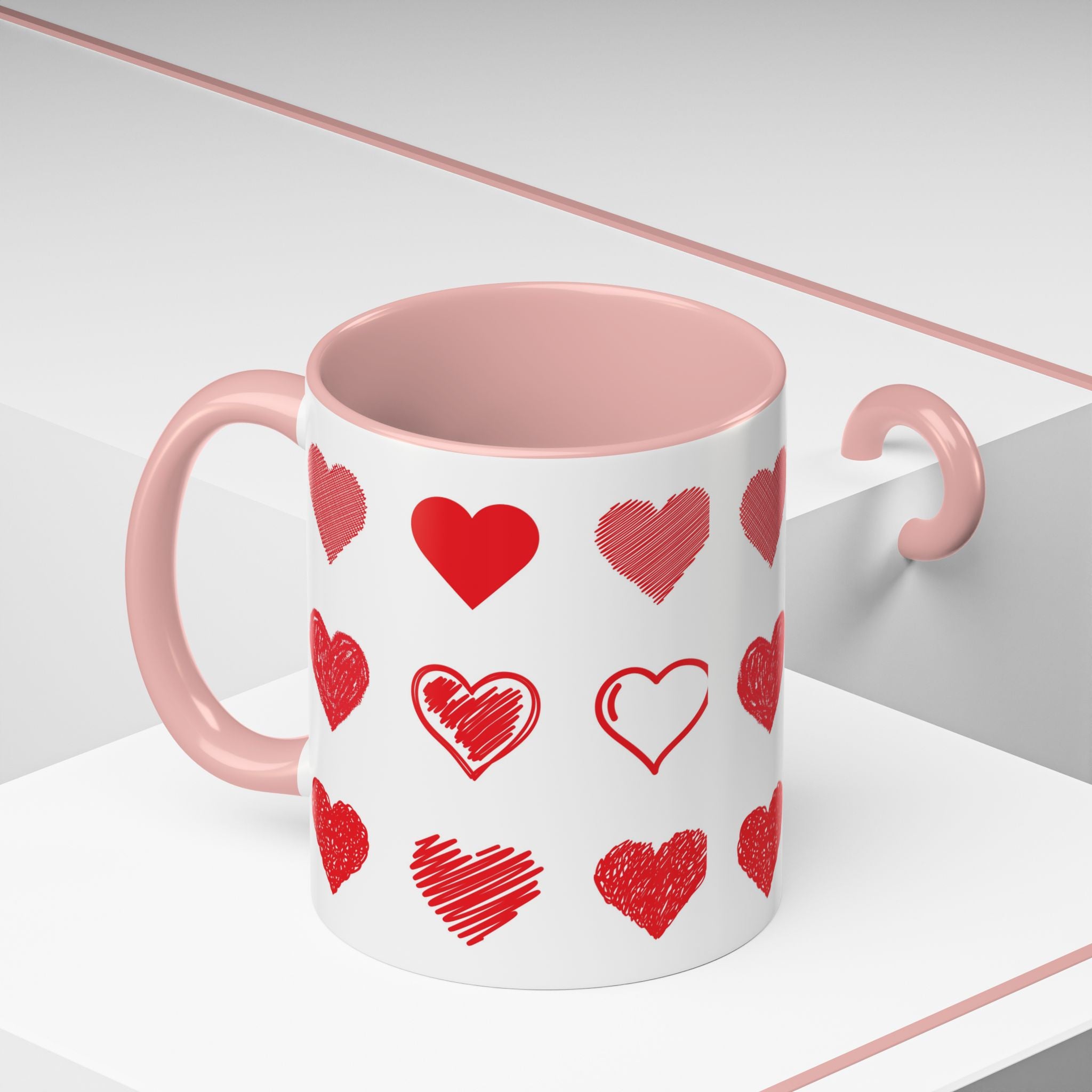 Valentine Hearts Accent Coffee Mug — Pink Interior 11/15oz