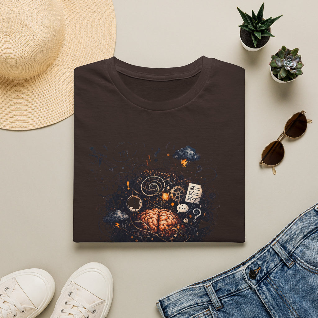 T-Shirt — 'Mindstorm' Graphic Tee Featuring Thoughtful Woman & Brain Doodle Art