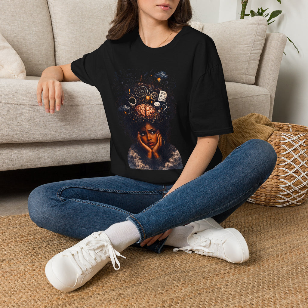 T-Shirt — 'Mindstorm' Graphic Tee Featuring Thoughtful Woman & Brain Doodle Art