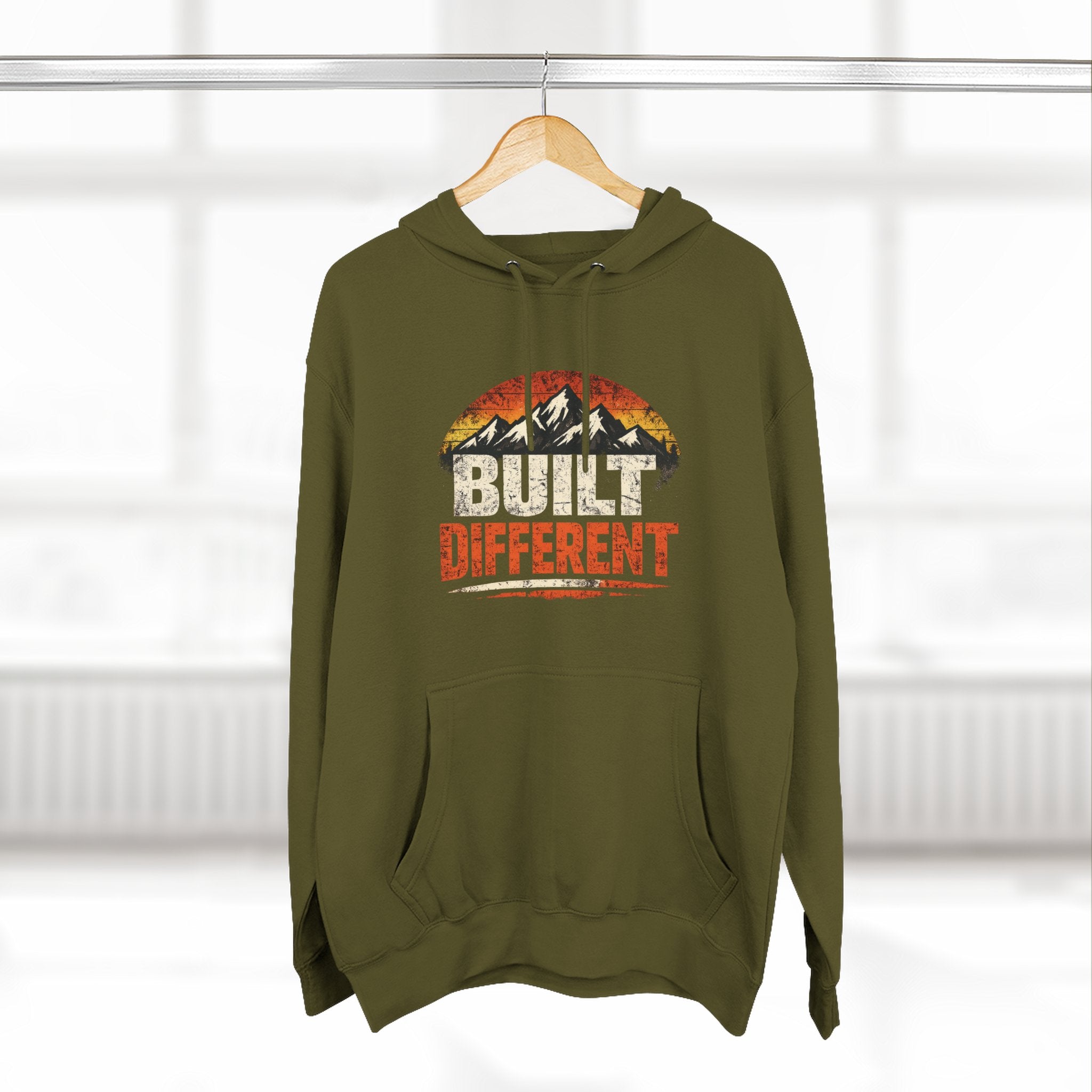Built Different Hoodie — Retro Mountain "Train Harder, Work Harder" Graphic Hoodie
