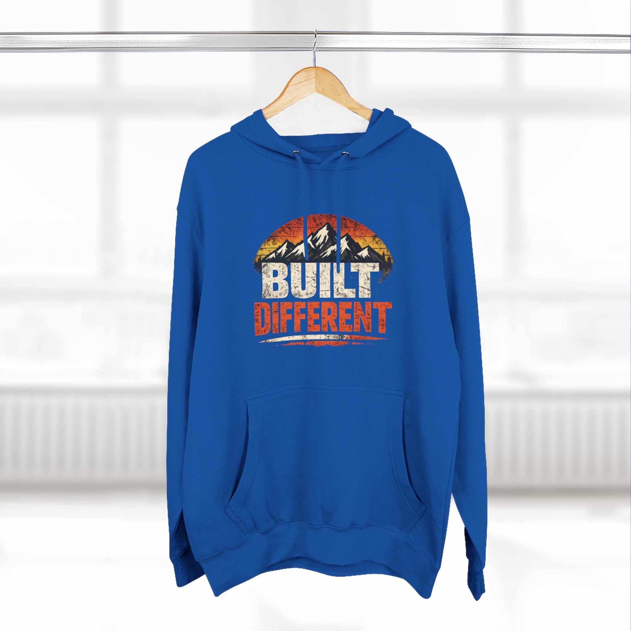 Built Different Hoodie — Retro Mountain "Train Harder, Work Harder" Graphic Hoodie