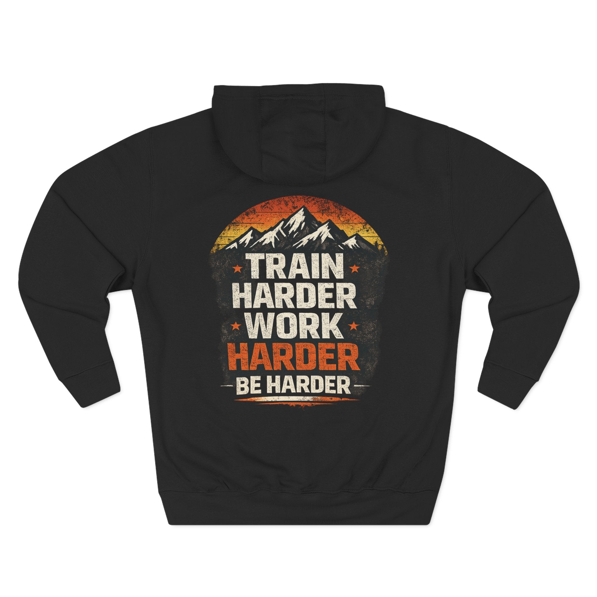 Built Different Hoodie — Retro Mountain "Train Harder, Work Harder" Graphic Hoodie