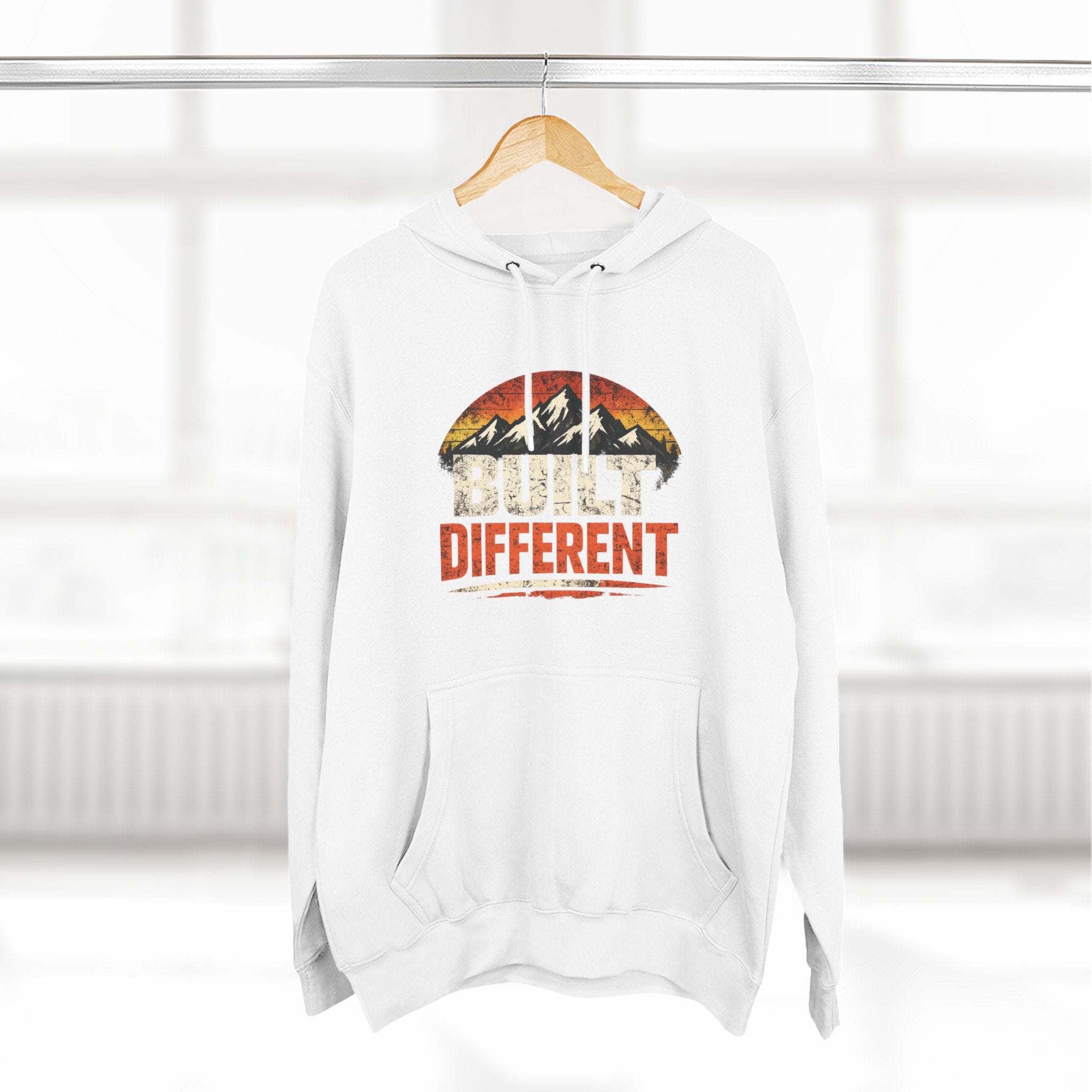 Built Different Hoodie — Retro Mountain "Train Harder, Work Harder" Graphic Hoodie