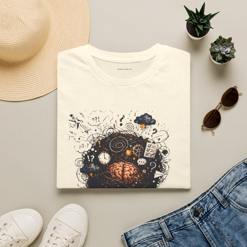 T-Shirt — 'Mindstorm' Graphic Tee Featuring Thoughtful Woman & Brain Doodle Art