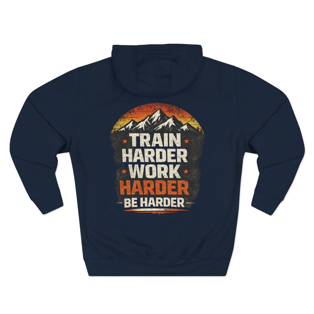 Built Different Hoodie — Retro Mountain "Train Harder, Work Harder" Graphic Hoodie