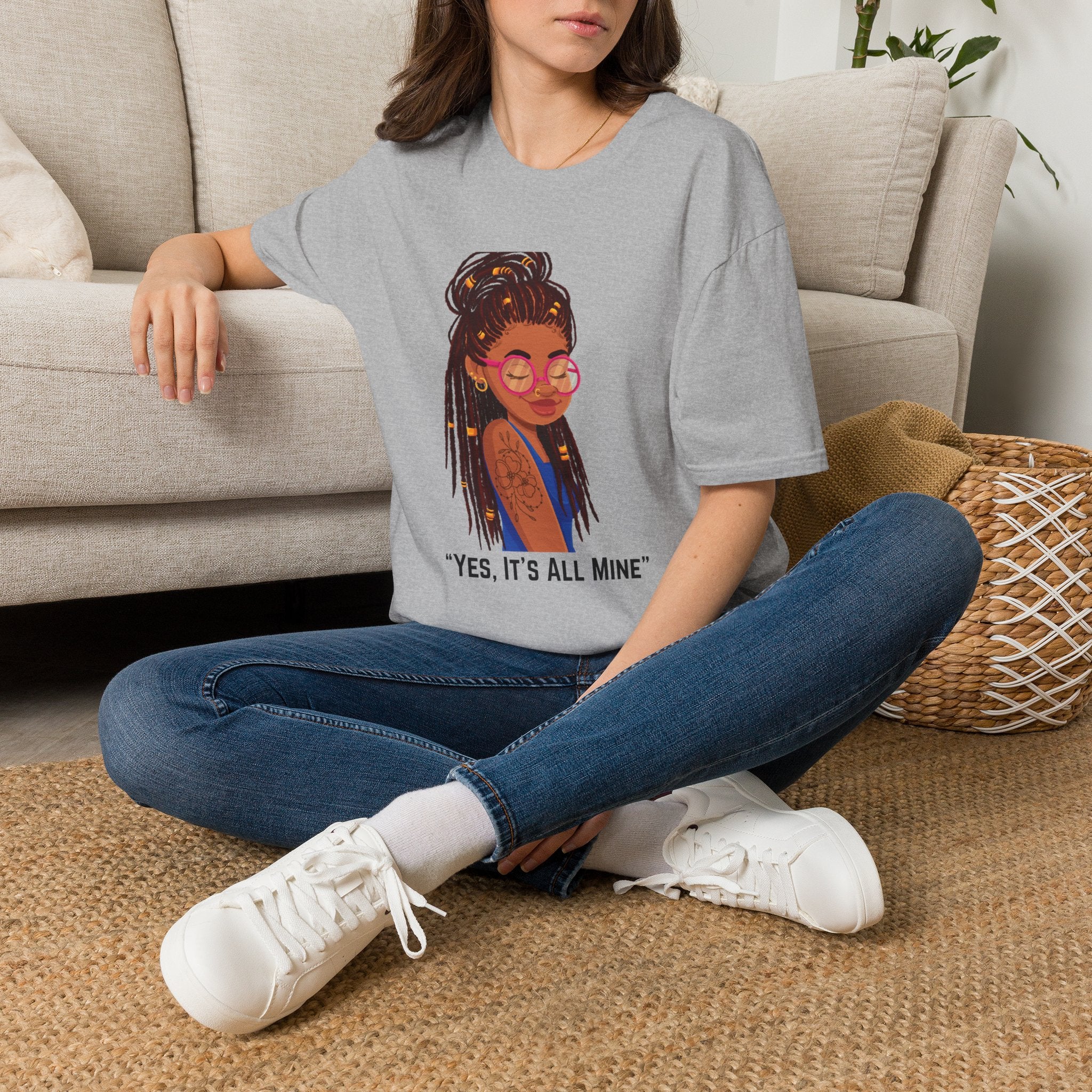 Graphic Tee — Afro Girl Illustration with "Yes, It’s All Mine"