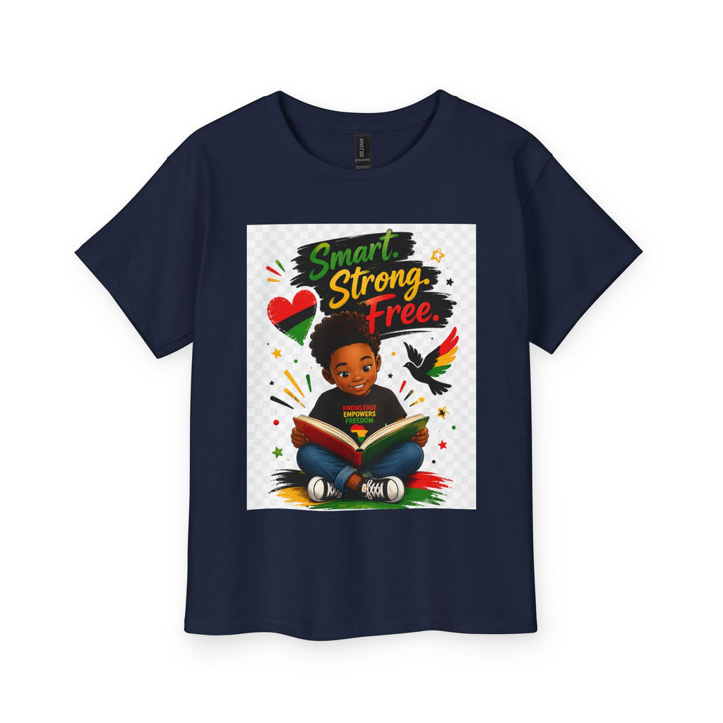 Boys Juneteenth Youth Tee — "Smart. Strong. Free." Kids Reading Shirt