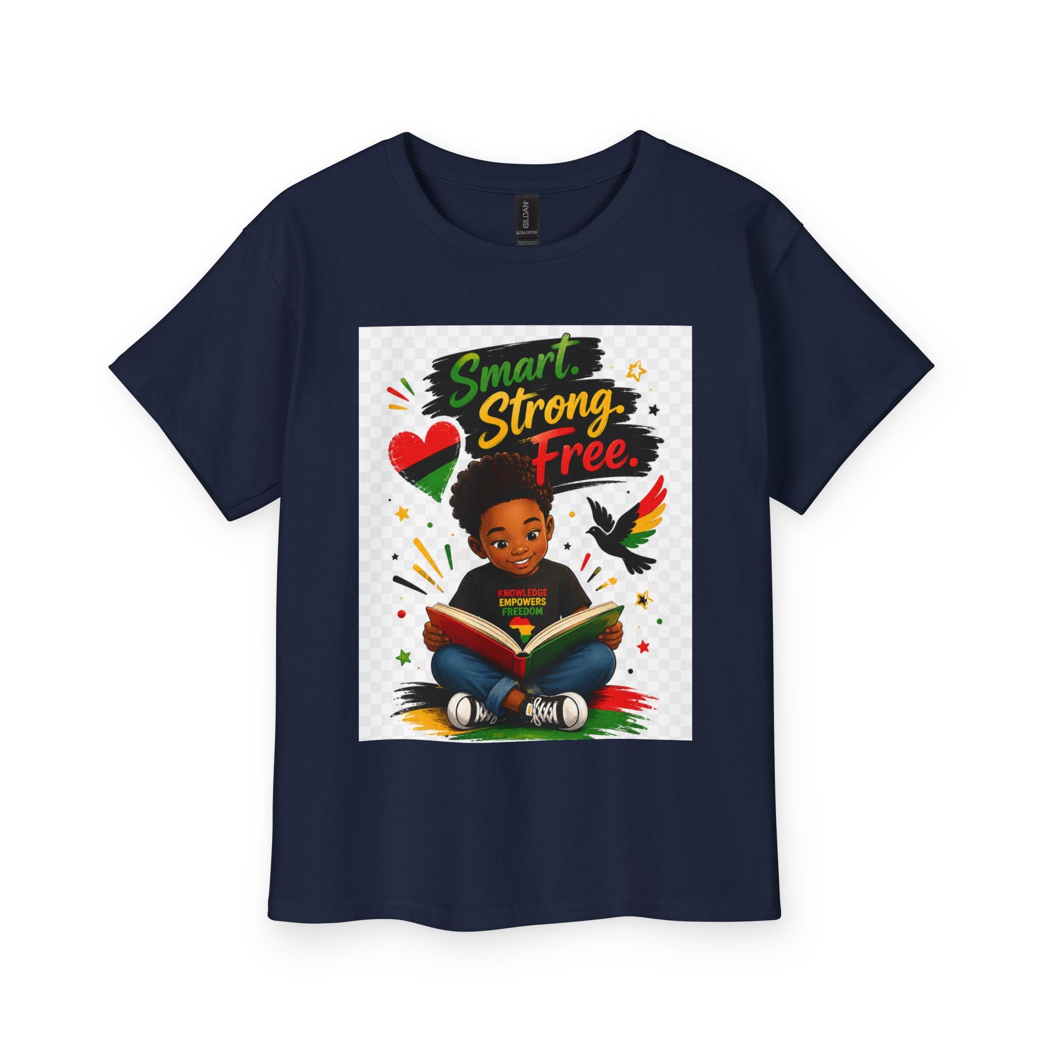 Boys Juneteenth Youth Tee — "Smart. Strong. Free." Kids Reading Shirt