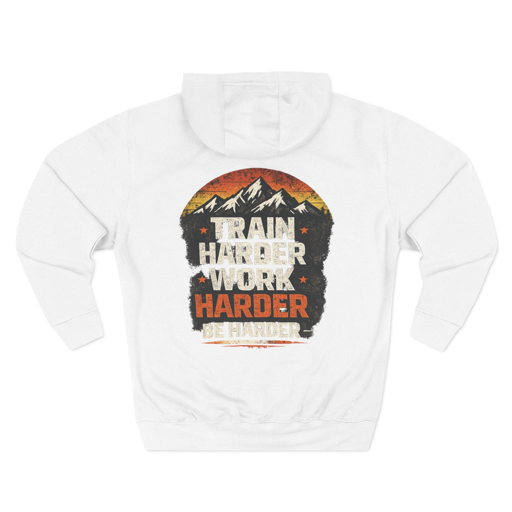 Built Different Hoodie — Retro Mountain "Train Harder, Work Harder" Graphic Hoodie