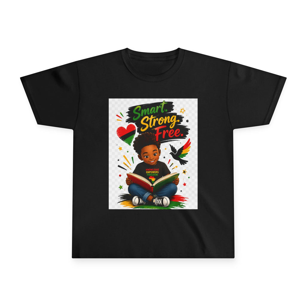 Boys Juneteenth Youth Tee — "Smart. Strong. Free." Kids Reading Shirt
