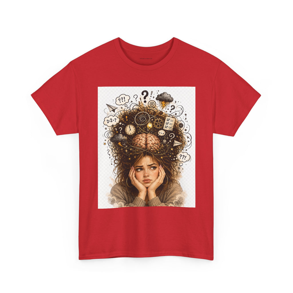 T-Shirt — Daydreaming Girl Illustration Tee (clock & question mark design)