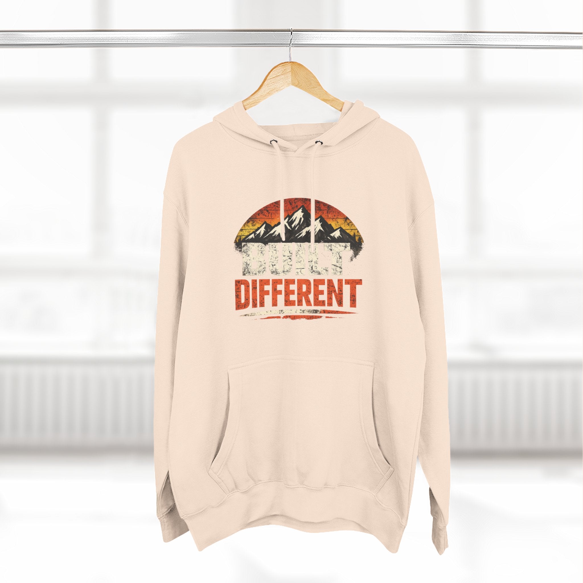 Built Different Hoodie — Retro Mountain "Train Harder, Work Harder" Graphic Hoodie
