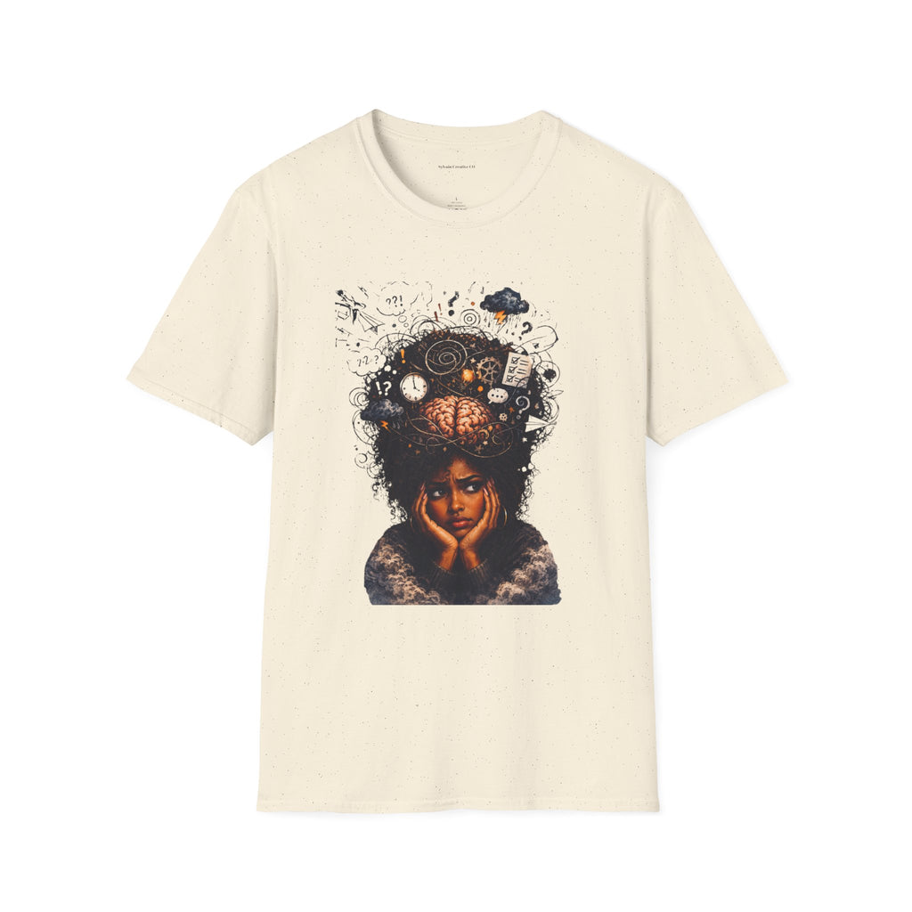 T-Shirt — 'Mindstorm' Graphic Tee Featuring Thoughtful Woman & Brain Doodle Art