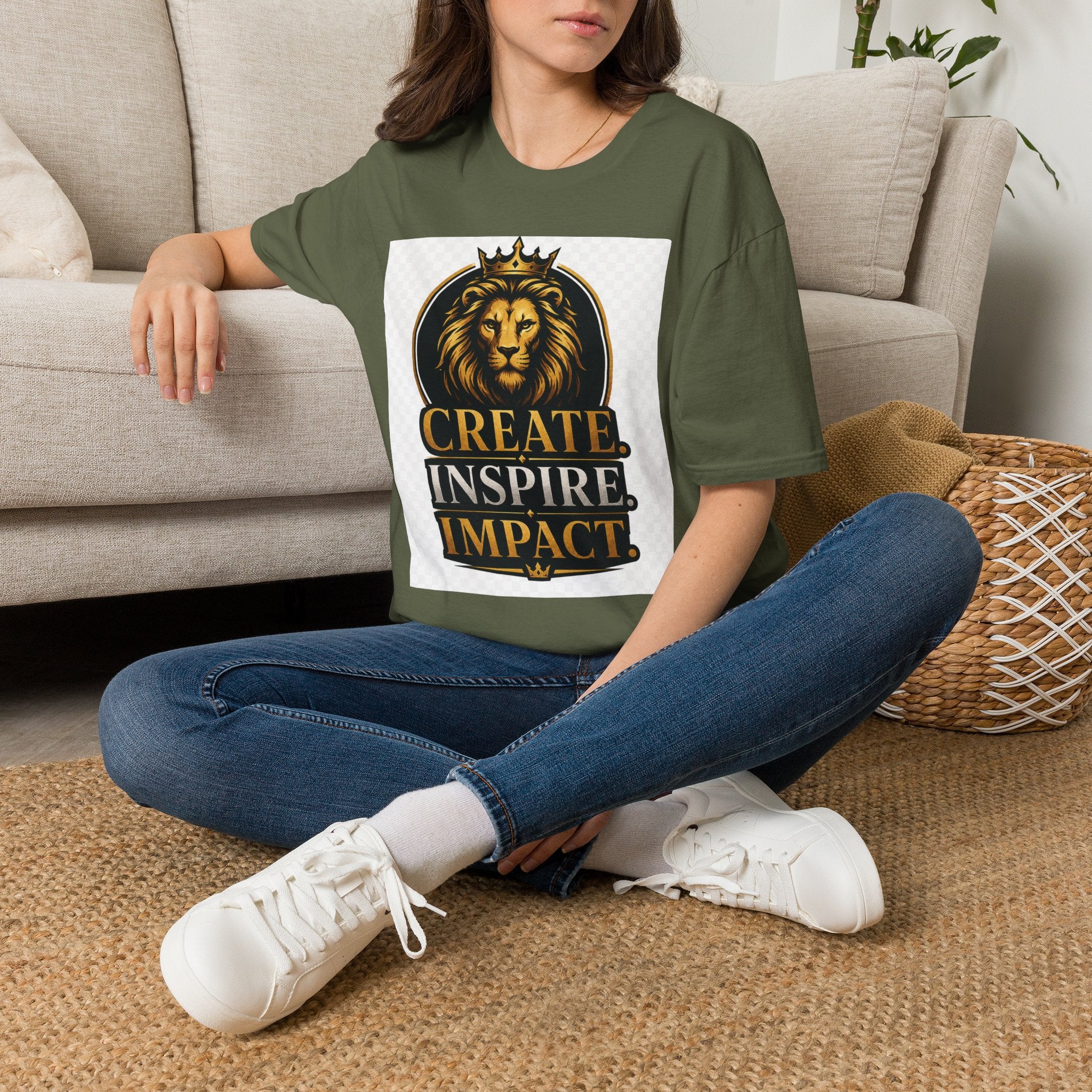Create Inspire Impact Lion T-Shirt — Motivational Graphic Tee