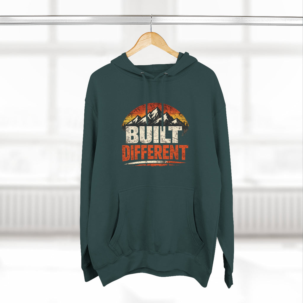 Built Different Hoodie — Retro Mountain "Train Harder, Work Harder" Graphic Hoodie