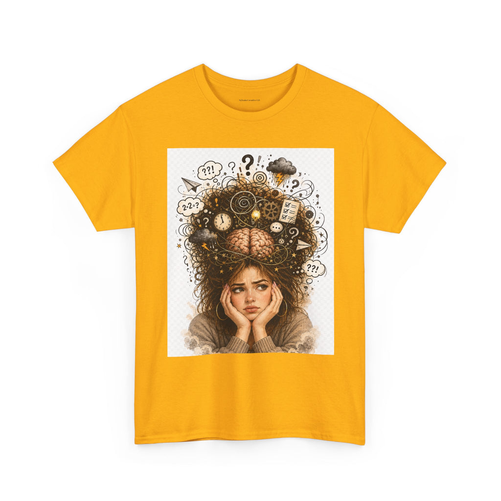 T-Shirt — Daydreaming Girl Illustration Tee (clock & question mark design)